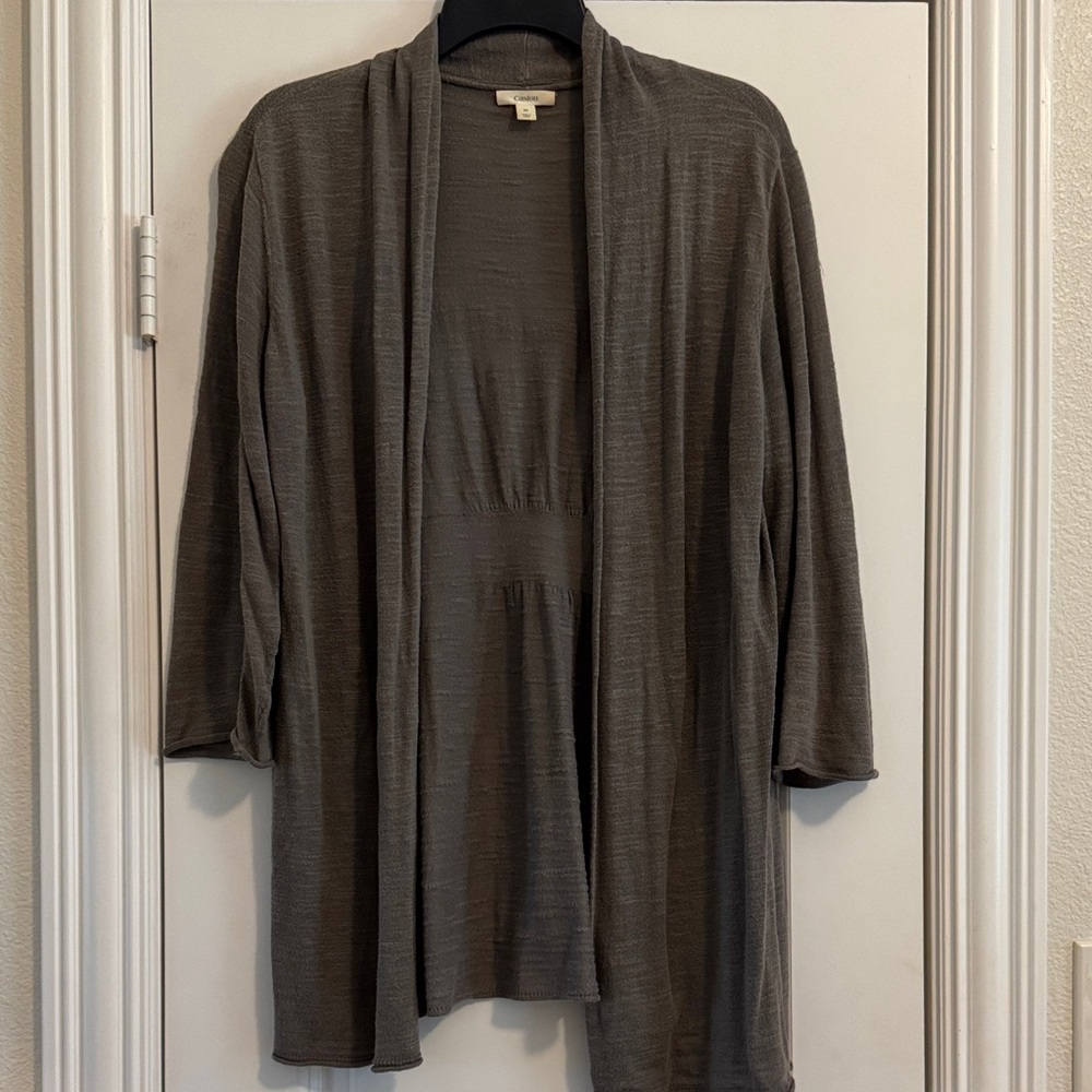 Caslon Grey Slub Cotton Open Front Cardigan